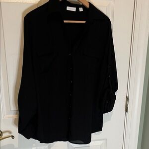 Black sheer Button-Up Blouse